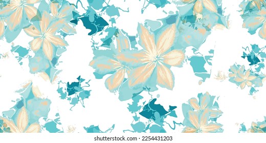 Vector seamless floral pattern. Hand-drawn abstract watercolor background with illustration of flowers and leaves for summer fashion