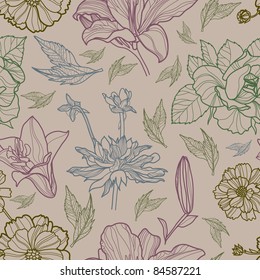 Vector seamless floral pattern with herbarium (from my big "Floral collection")