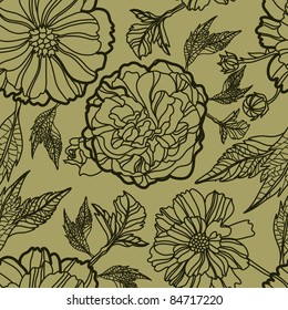 Vector seamless floral pattern with herbarium (from my big "Floral collection")