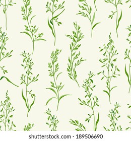 Vector seamless floral pattern with herbs on a white background.