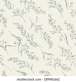 Vector seamless floral pattern with herbs on a white background.