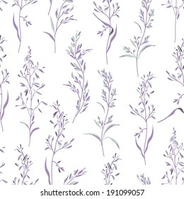 Vector seamless floral pattern with herbs on a white background.