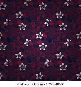 Vector seamless floral pattern with hibiscus flowers and leaves in white, gray and blue colors.