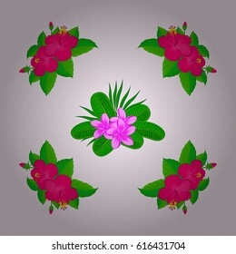 Vector seamless floral pattern with hibiscus flowers and leaves on a beige background.