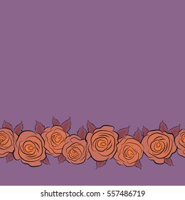 Vector seamless floral pattern with horizontal abstract red, orange and purple roses and copy space (place for your text).