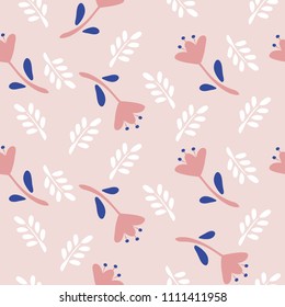 Vector seamless floral pattern. Illustration of spring flowers and leaves in pastel colors. Cute textile backdrop. For gingham background, cover, print, wallpaper, wrapping paper, corporate identity.