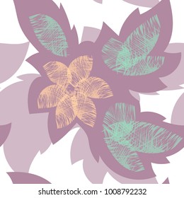 Vector seamless floral pattern with imitation pastels technique, in pastel colors.