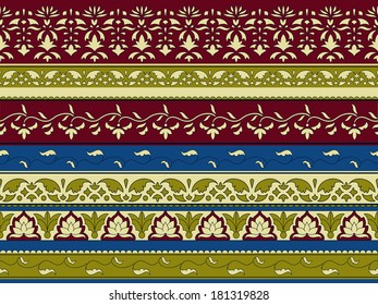 Vector seamless floral pattern, indian style, seamless brushes included