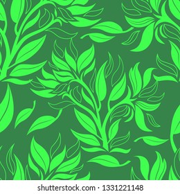 Vector seamless floral pattern with leafs. Plant background