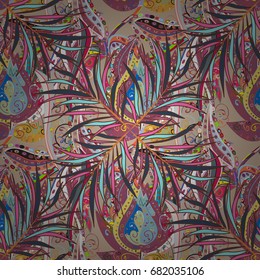 Vector seamless floral pattern with leaves, leaves, decorative elements, splash, blots, drop Hand drawn contour lines and strokes Doodle sketch style, graphic vector drawing illustration.