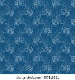 Vector seamless floral pattern with lilies of the valley in blue colors