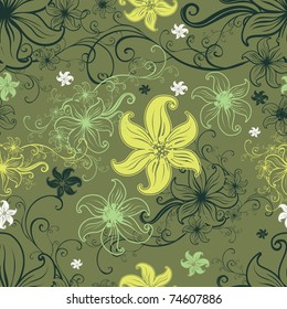 Vector Seamless floral pattern with lilly flower  (From my big "Seamless collection")