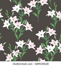 vector seamless floral pattern with lily flowers