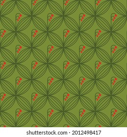 Vector seamless floral pattern with lily of the valley. Leaves and berries.