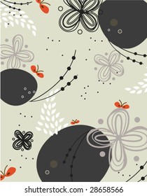 vector seamless floral pattern with little red butterfly
