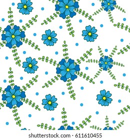 Vector seamless floral pattern with little blue flower on light background. Fancy flower background for printing on fabric, cover, paper for scrapbook, gift wrap and wallpapers.