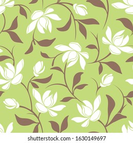 Vector seamless floral pattern with magnolia flowers.