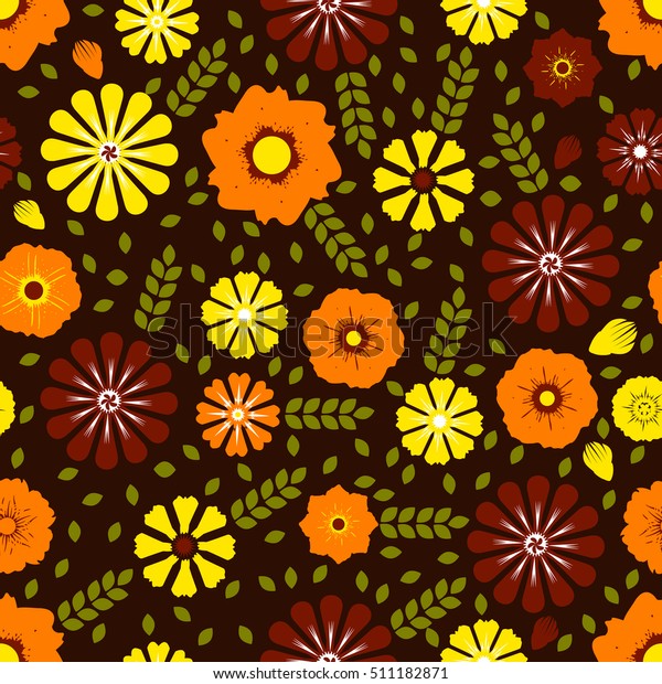 Vector Seamless Floral Pattern Marigolds Calendula Stock Vector ...