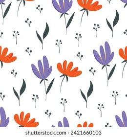 Patrón floral sin fisuras vectorial con flores pradera sobre fondo blanco