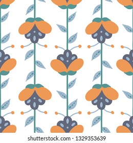 Vector seamless floral pattern in minimalist scandinavian style on white background.