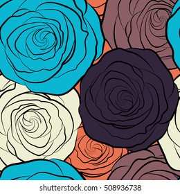 Vector seamless floral pattern with multicolored roses, watercolor effect.
