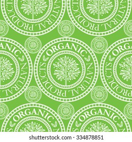 Vector seamless floral pattern with "Natural product" stamp