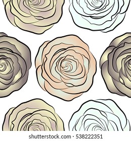 Vector seamless floral pattern with neutral and beige roses, watercolor effect.