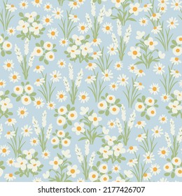 Vector Seamless Floral Pattern on Pastel Blue