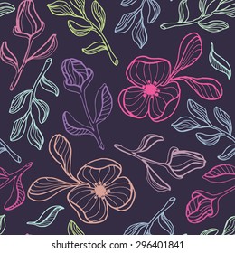 Vector seamless floral pattern on dark background