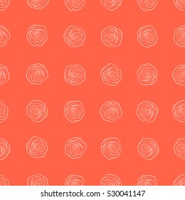 Vector seamless floral pattern with orange roses, monochrome silhouette.