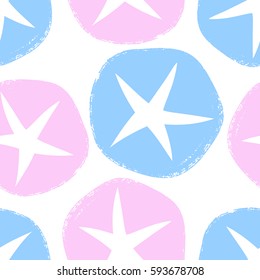 Vector seamless floral pattern. Painted morning glory flowers with texture brush strokes on white background.