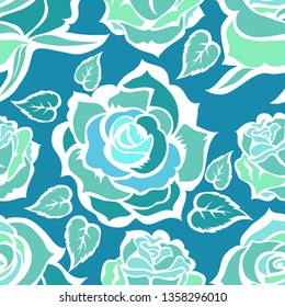 Vector seamless floral pattern from pastel blue roses. Natural summer background.