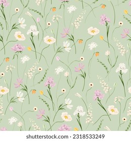 Vector Seamless Floral Pattern in Pastel Colors