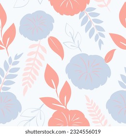Vector seamless floral pattern in pastel pink and blue colors.
