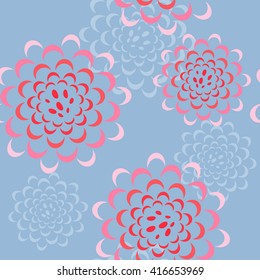 Vector seamless floral pattern with peonies or roses in blue, white, pink, red colors. Design for textile, fabric, websites, wedding or invitation cards, postcards