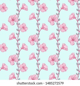 Vector Seamless floral pattern. Perfect for fabrics print, background, wallpaper. Flower meadow. Decorative background for your design. Elegant template for fashion prints.