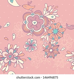 Vector seamless floral pattern in pink color