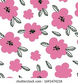 Vector de estampado floral sin fisuras con flores rosadas, patrón textil hembra.