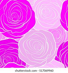 Vector seamless floral pattern with pink roses, watercolor effect.