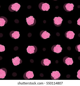 Vector seamless floral pattern with pink roses, watercolor effect.