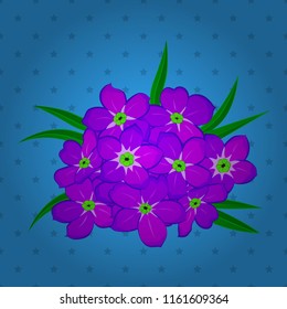 Vector seamless floral pattern with plumeria flowers and leaves in magenta, blue and violet colors.