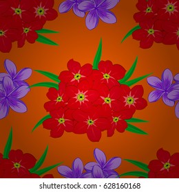 Vector seamless floral pattern with plumeria flowers and leaves on a orange background.