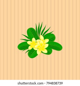 Vector seamless floral pattern with plumeria flowers and leaves in beige, green and yellow colors.