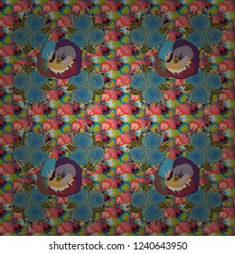 Vector seamless floral pattern with poppy flowers and leaves in pink, blue and green colors.