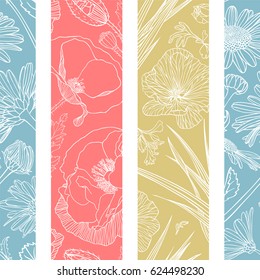 vector seamless floral pattern (poppy, chamomile, grass)