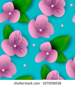 Vector seamless floral pattern purple stylized flowers on a blue background