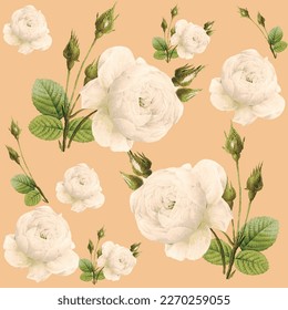 
Vector seamless floral pattern with realistic watercolor roses for greeting cards, invitations and more