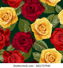 Vector seamless floral pattern with red and yellow roses