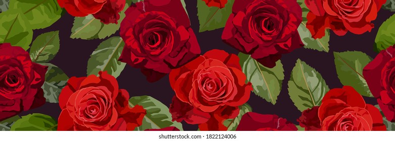 Vector seamless floral pattern with red roses