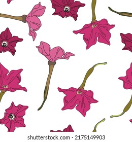 Vector seamless floral pattern with red flowers, for fabric design, wallpaper, wrapping paper - white background